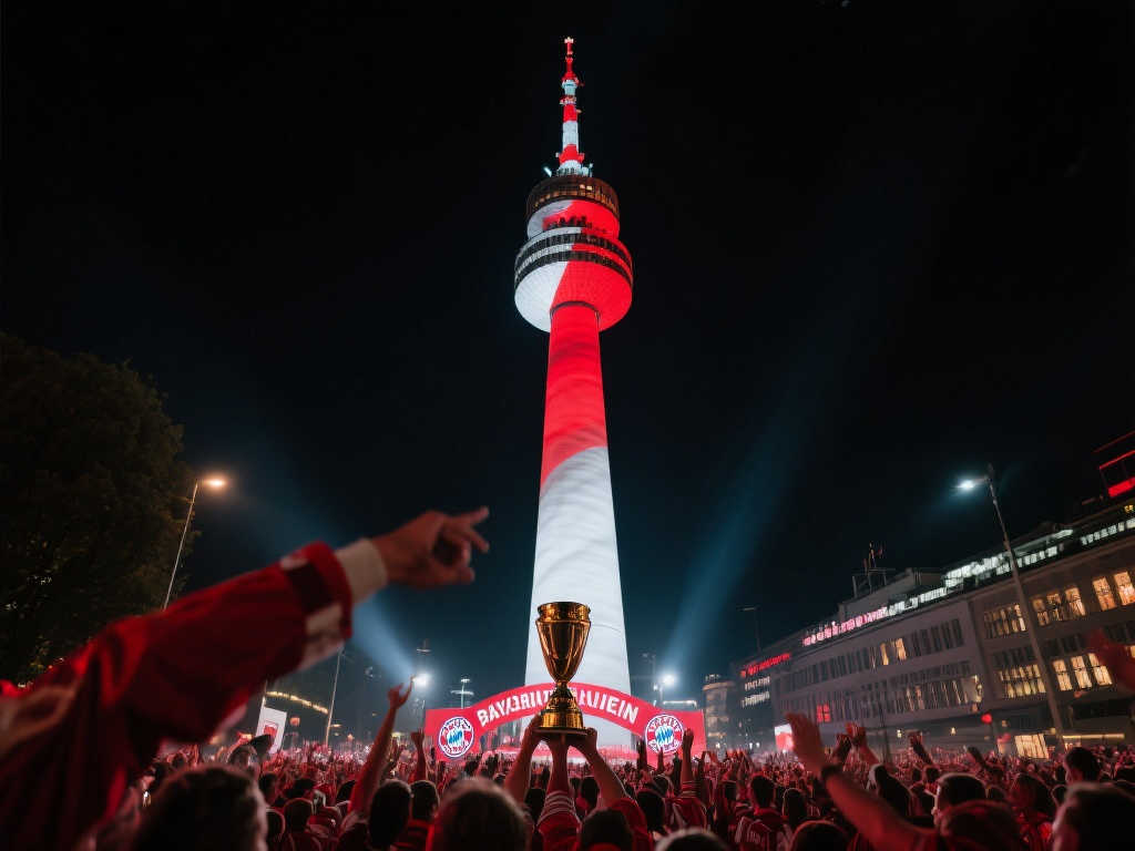 慕尼黑奥林匹克塔红白灯光闪耀,致敬拜仁德甲冠军 慕尼黑奥林匹克塔红白灯光闪耀,致敬拜仁德甲冠军